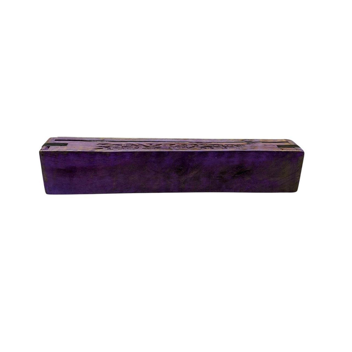 Hand-Carved Purple Floral Wooden Incense Burner Box - Indian Rosewood, 12 Inch - Danisak