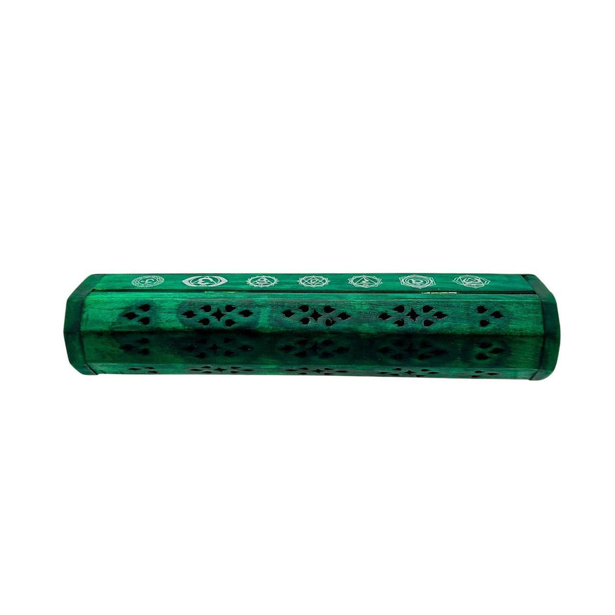 Green Wooden Chakra Incense Coffin Burner Box with Sliding Lid for Sticks and Co - Danisak