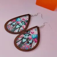 Free Shipping $7.99 "Night Before Couple" Wooden Framed Earrings Comical Vivid