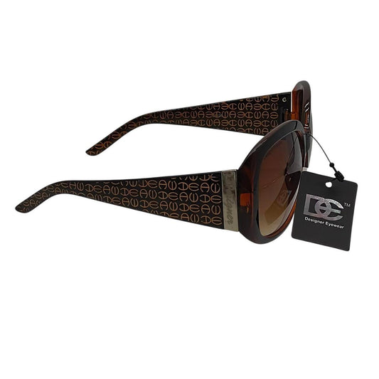 .  Brown and black sunglasses with repeating 'DEA' logo pattern on the arms - Danisak