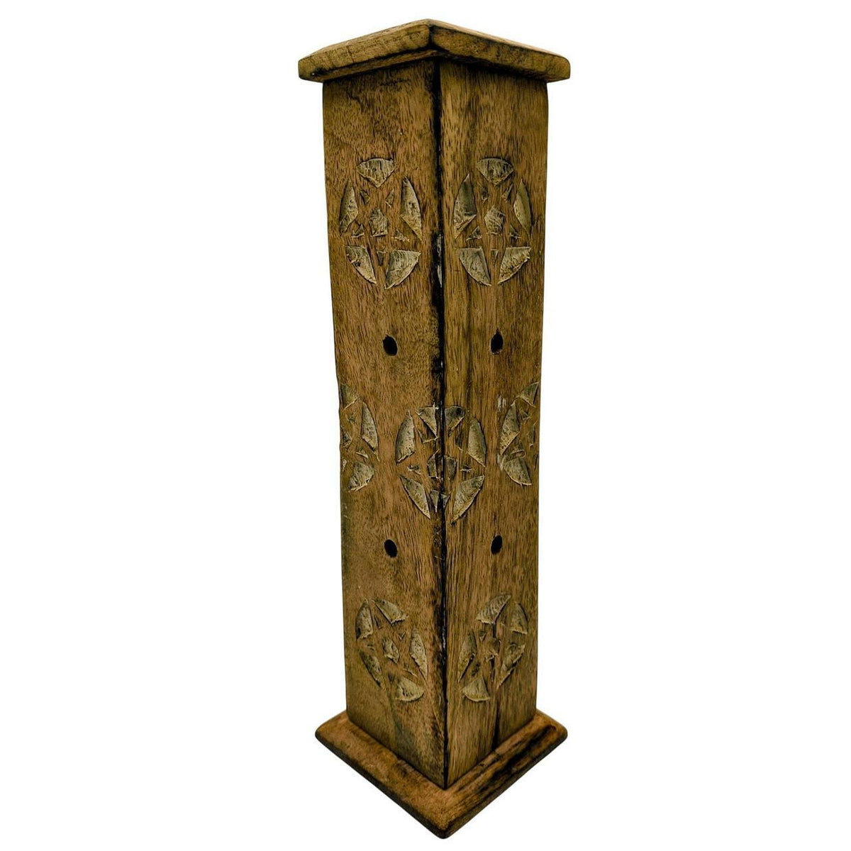 Hand-Carved Wooden Incense Burner Tower with Intricate Design - 11 Inch Brown - Danisak