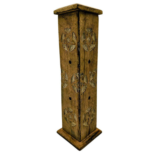 Hand-Carved Wooden Incense Burner Tower with Intricate Design - 11 Inch Brown - Danisak