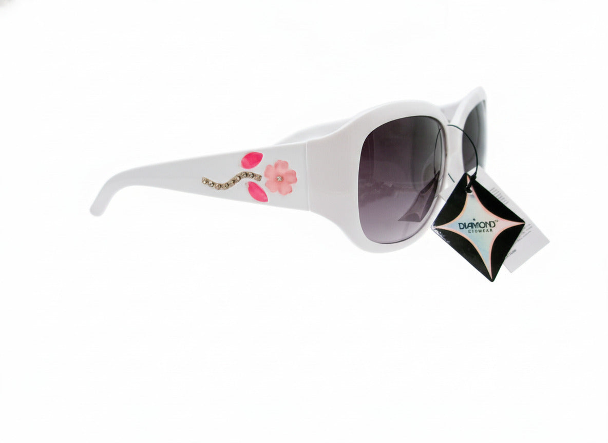 705 Diamond Eyewear Women's White Sunglasses with Pink Floral Accent - Danisak