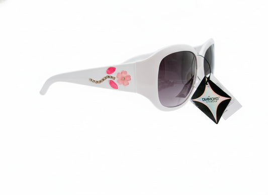 705 Diamond Eyewear Women's White Sunglasses with Pink Floral Accent - Danisak