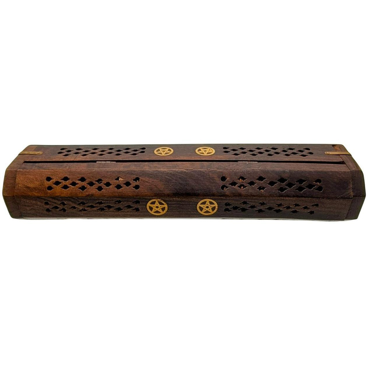 Hand-Carved Wooden Pentagram Incense Burner Box for Sticks and Cones, Brown - Danisak