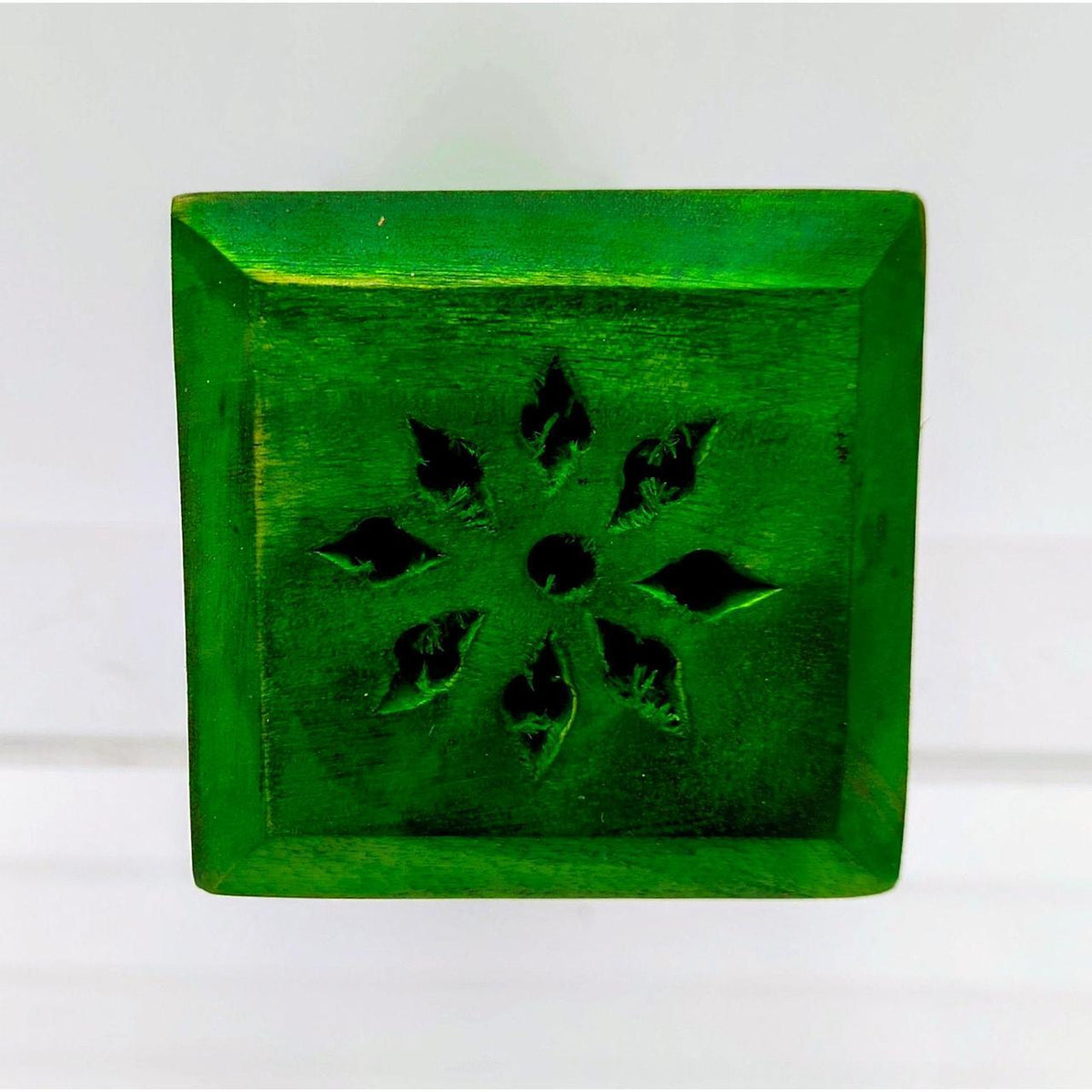 Green Wooden Tower Incense Holder with Tree of Life Design - Danisak