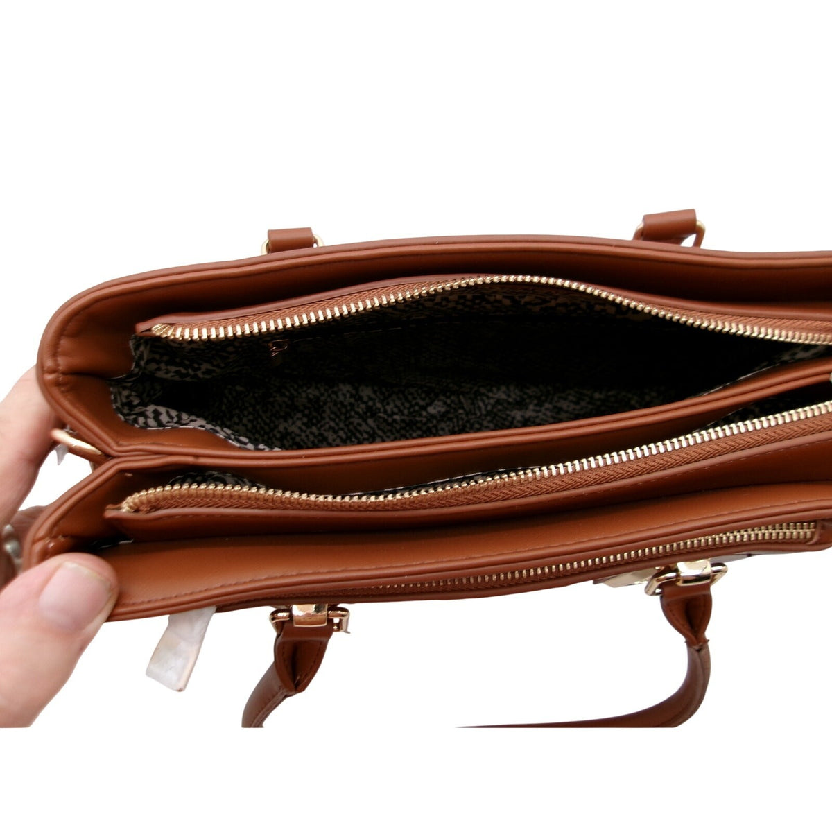 Rosani Brown Vegan Leather Satchel Handbag with Detachable Shoulder Strap