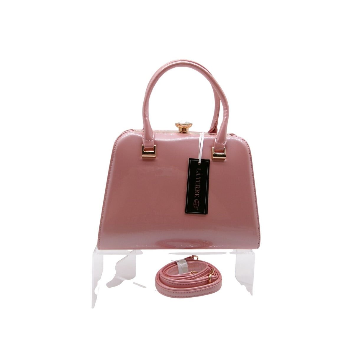 La Terre Mauve Pink Patent Leather Top Handle Bag