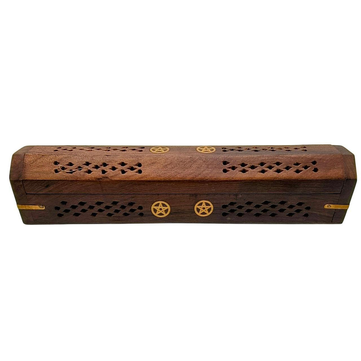 Hand-Carved Wooden Pentagram Incense Burner Box for Sticks and Cones, Brown - Danisak