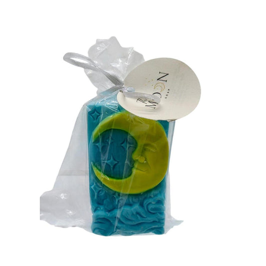 3D Celestial Moon Bar Soap with Cactus Blossom Scent - Blue and Yellow, Handmade - Danisak