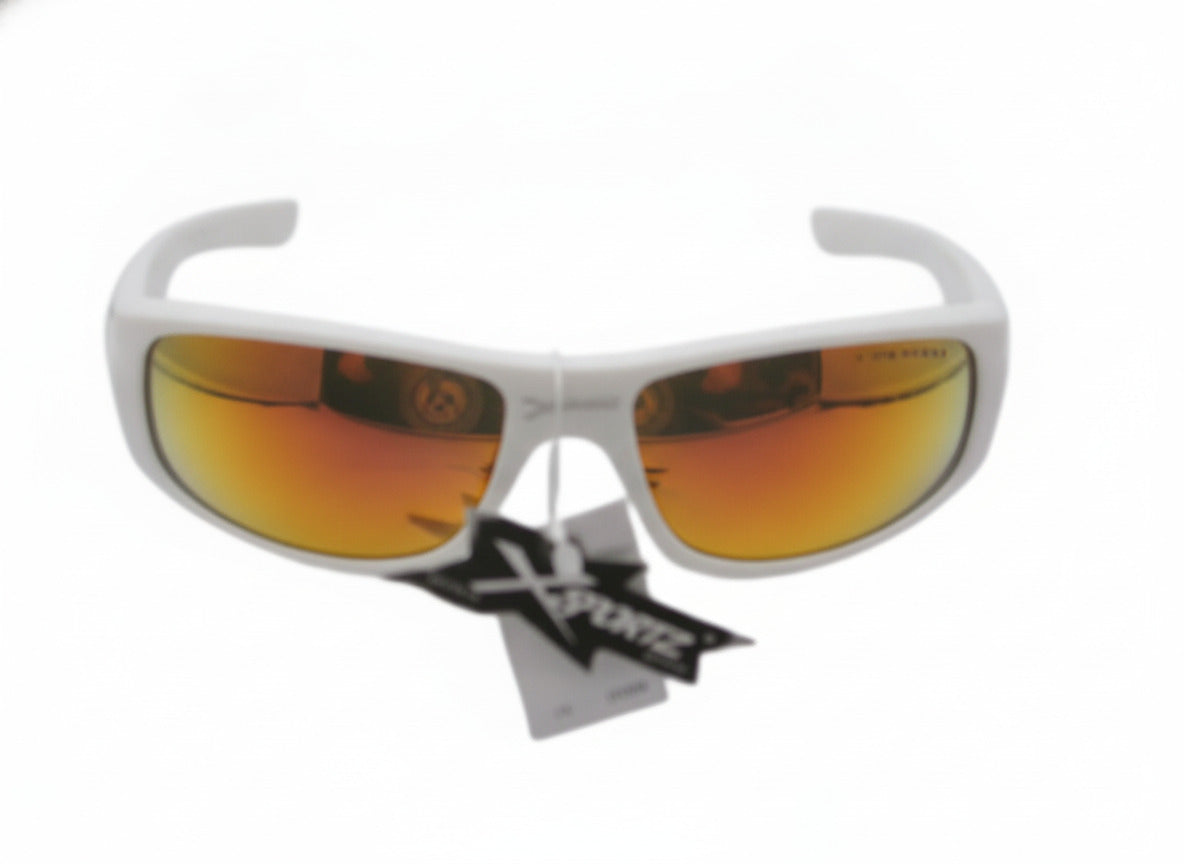 712  X-Sportz White Frame Sunglasses with Mirrored Orange and Green Lenses - Danisak