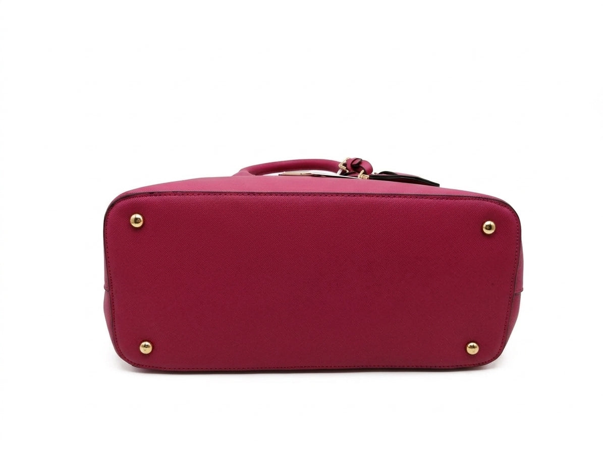 Magenta Structured Top Handle Tote Bag Set with Wallet and Shoulder Strap