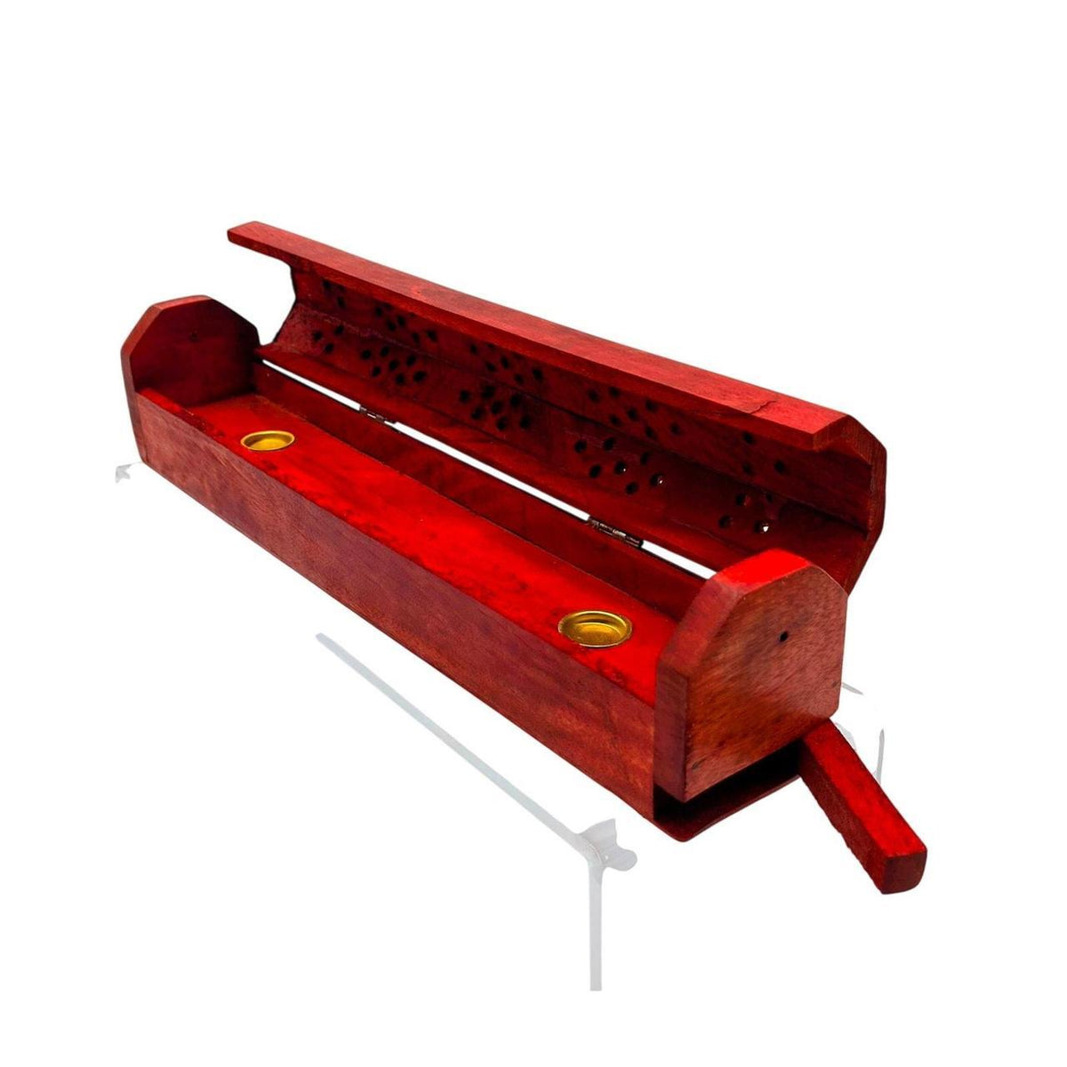 Hand-Carved Red Wood Incense Burner Box for Sticks and Cones - Elegant Bohemian - Danisak