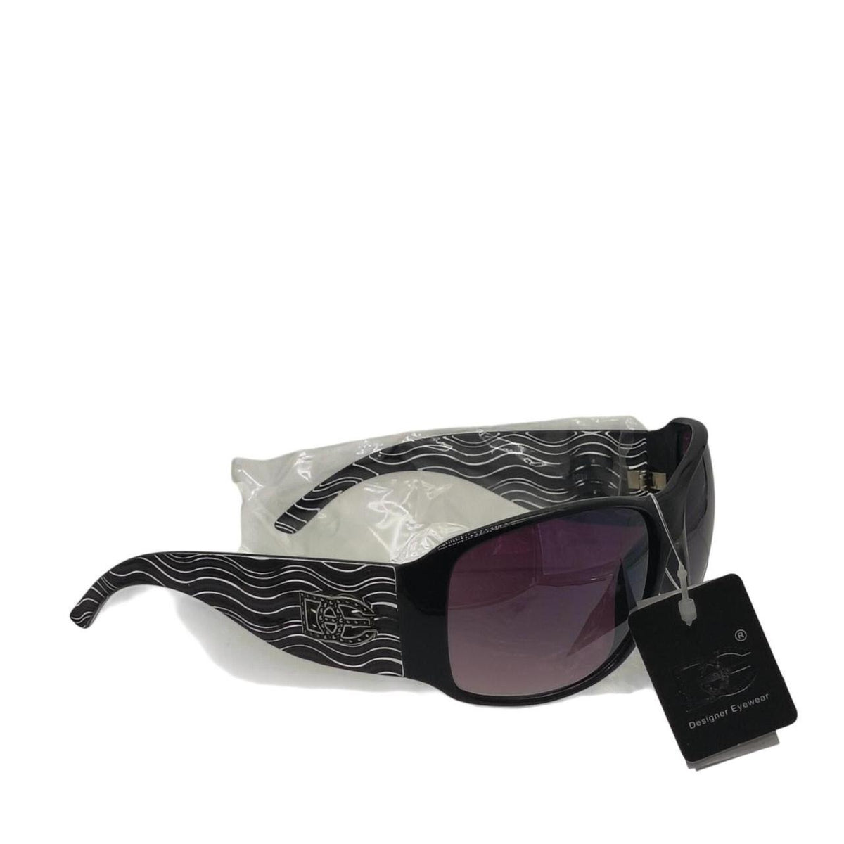 655 Black & white wavy line sunglasses with purple lenses - Danisak