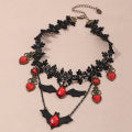 Free Shipping $8.99 "Blood Gem Colored Bats on Lace" Necklace Goth Punk