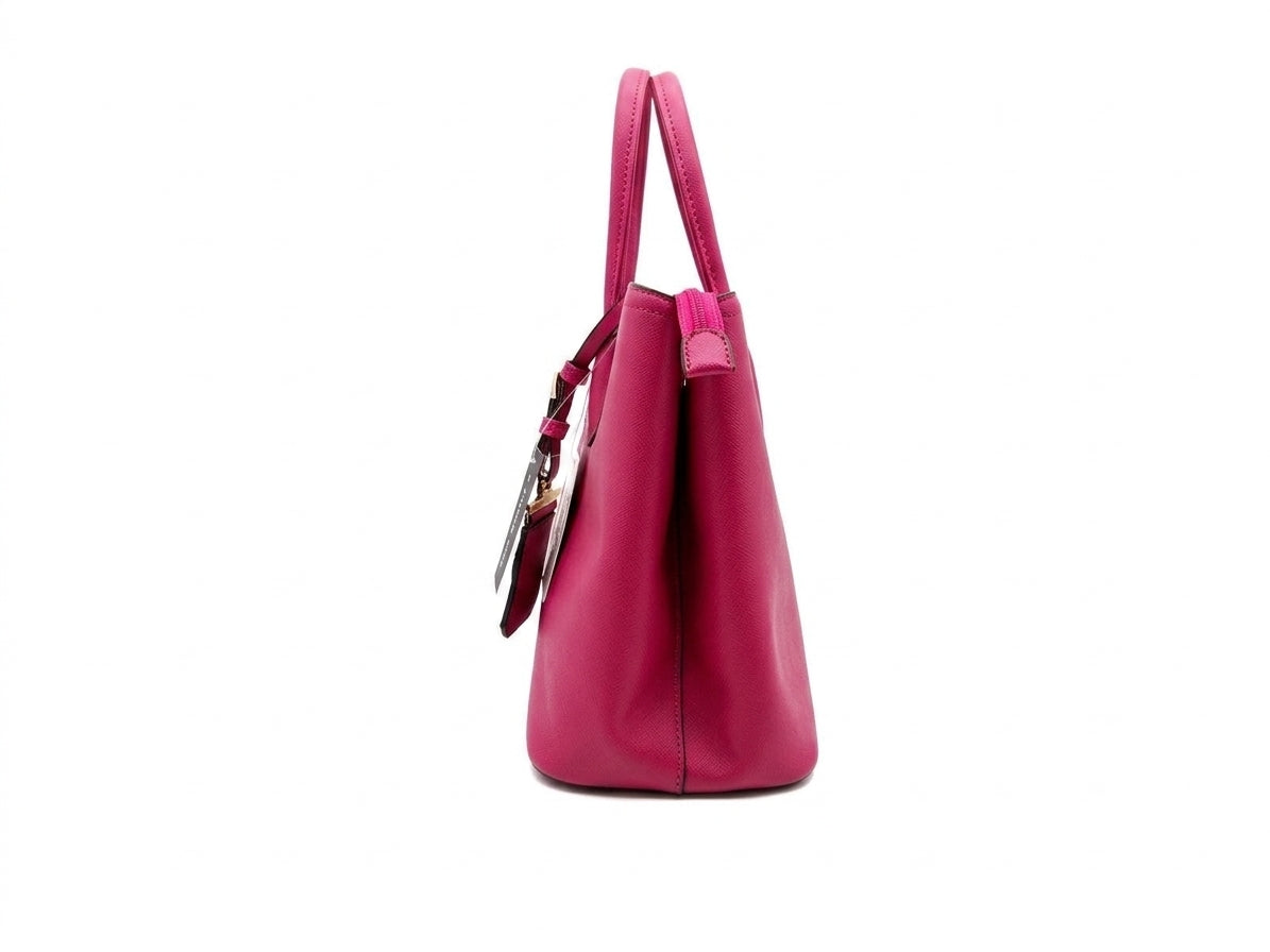 Magenta Structured Top Handle Tote Bag Set with Wallet and Shoulder Strap