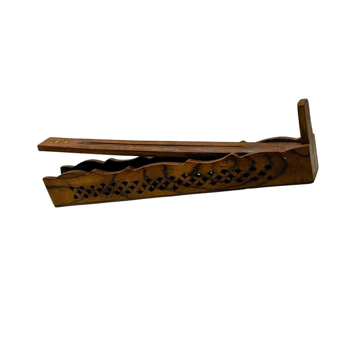 Hand-Carved Wooden Incense Box with Moon and Star Design - Flip-Top Holder for - Danisak