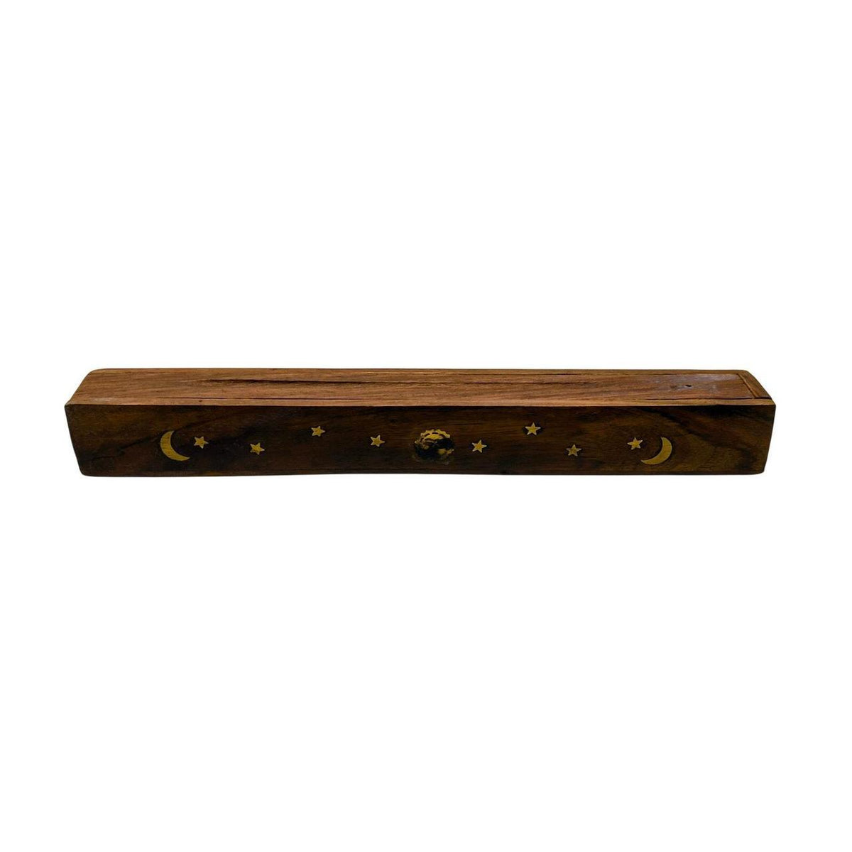 Hand-Carved Wooden Incense Box with Moon and Stars Design - Flip Top Holder for - Danisak