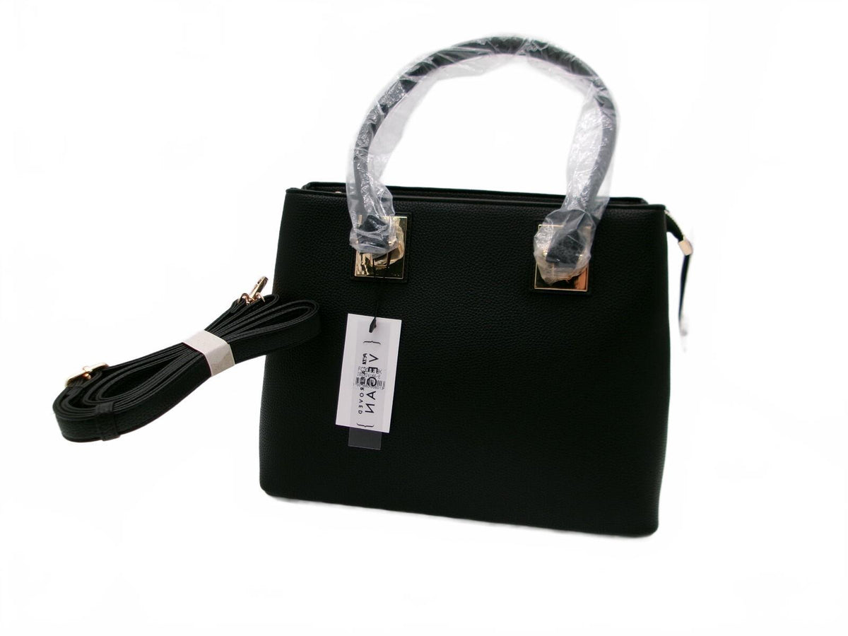 ROSANI Black Structured Top Handle Satchel Bag