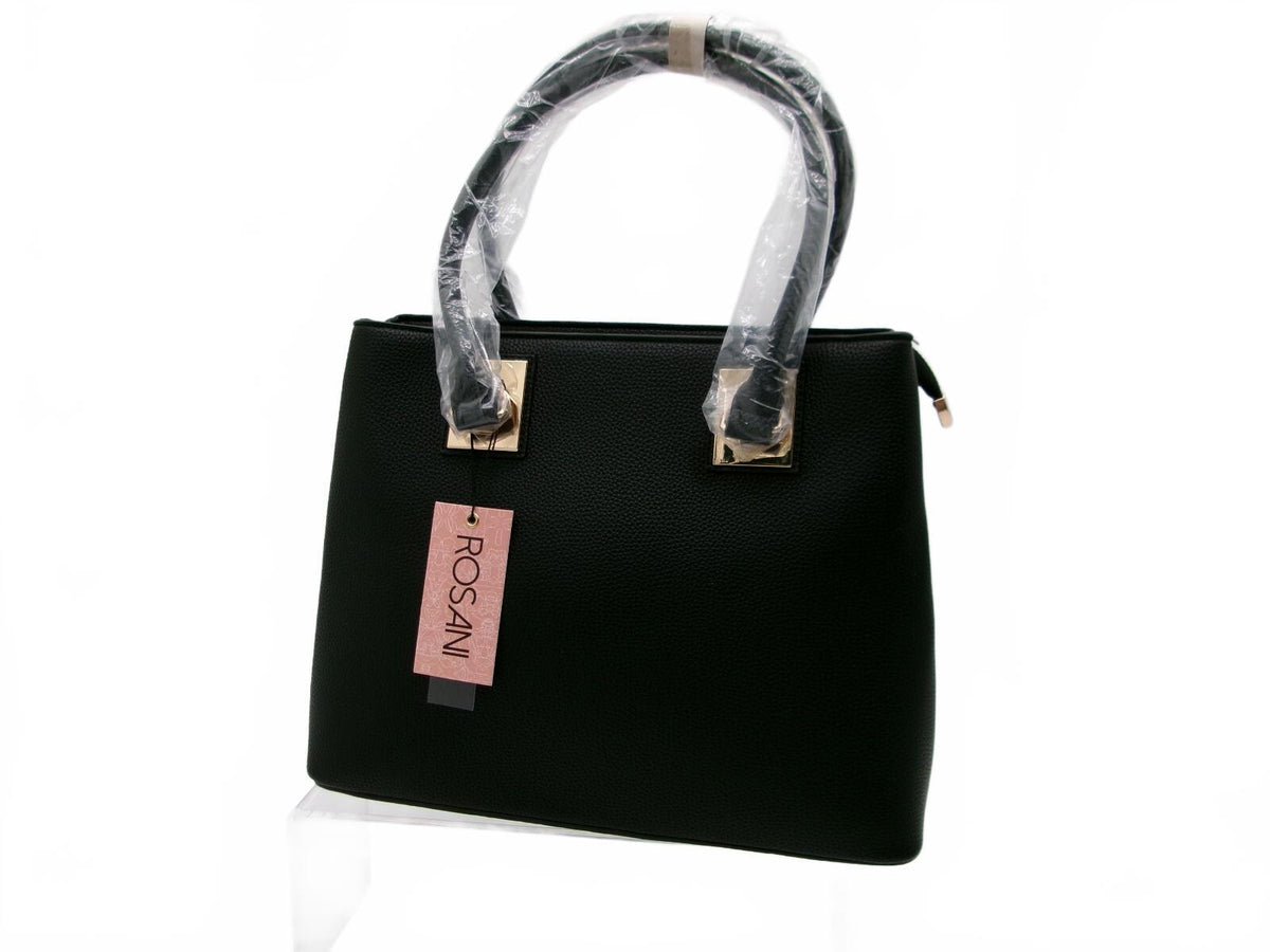 ROSANI Black Structured Top Handle Satchel Bag