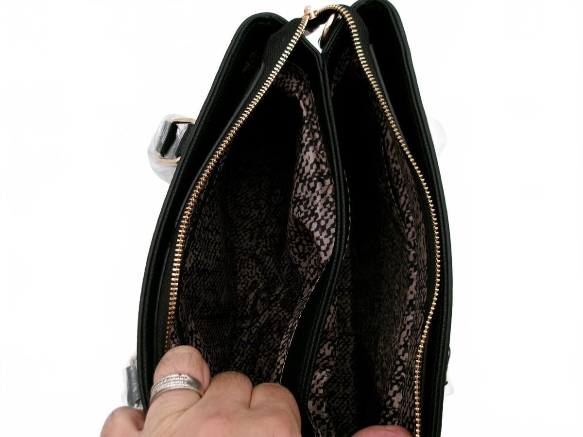 ROSANI Black Structured Top Handle Satchel Bag