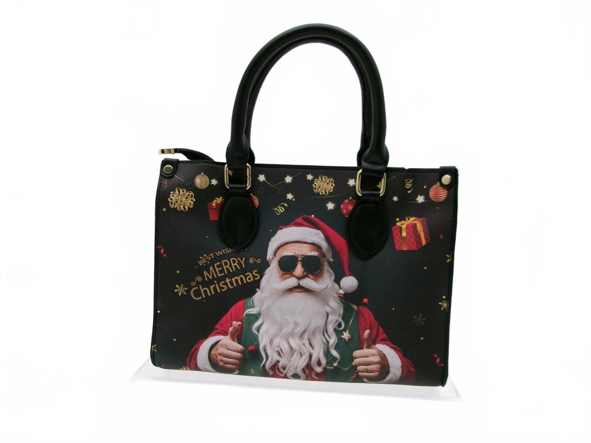 Christmas Santa Claus Printed Top Handle Tote Bag