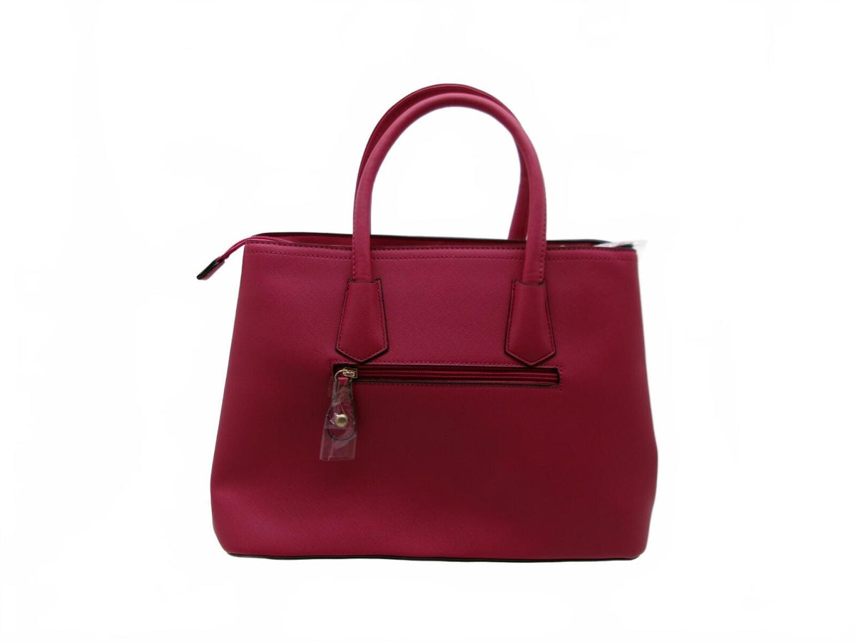 Magenta Structured Top Handle Tote Bag Set with Wallet and Shoulder Strap