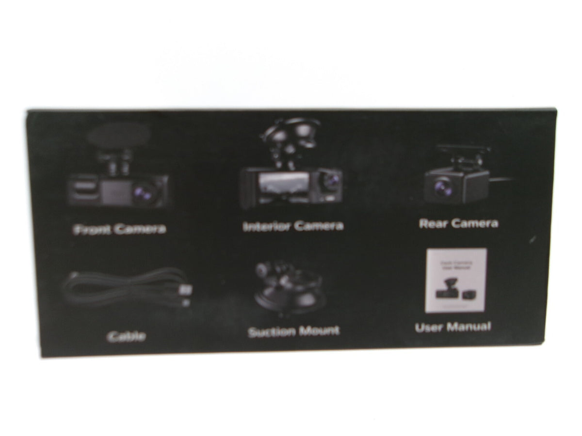 RoadGuard 3-Channel Dash Camera with Front, Cabin, and Rear Cameras - 1080P Full