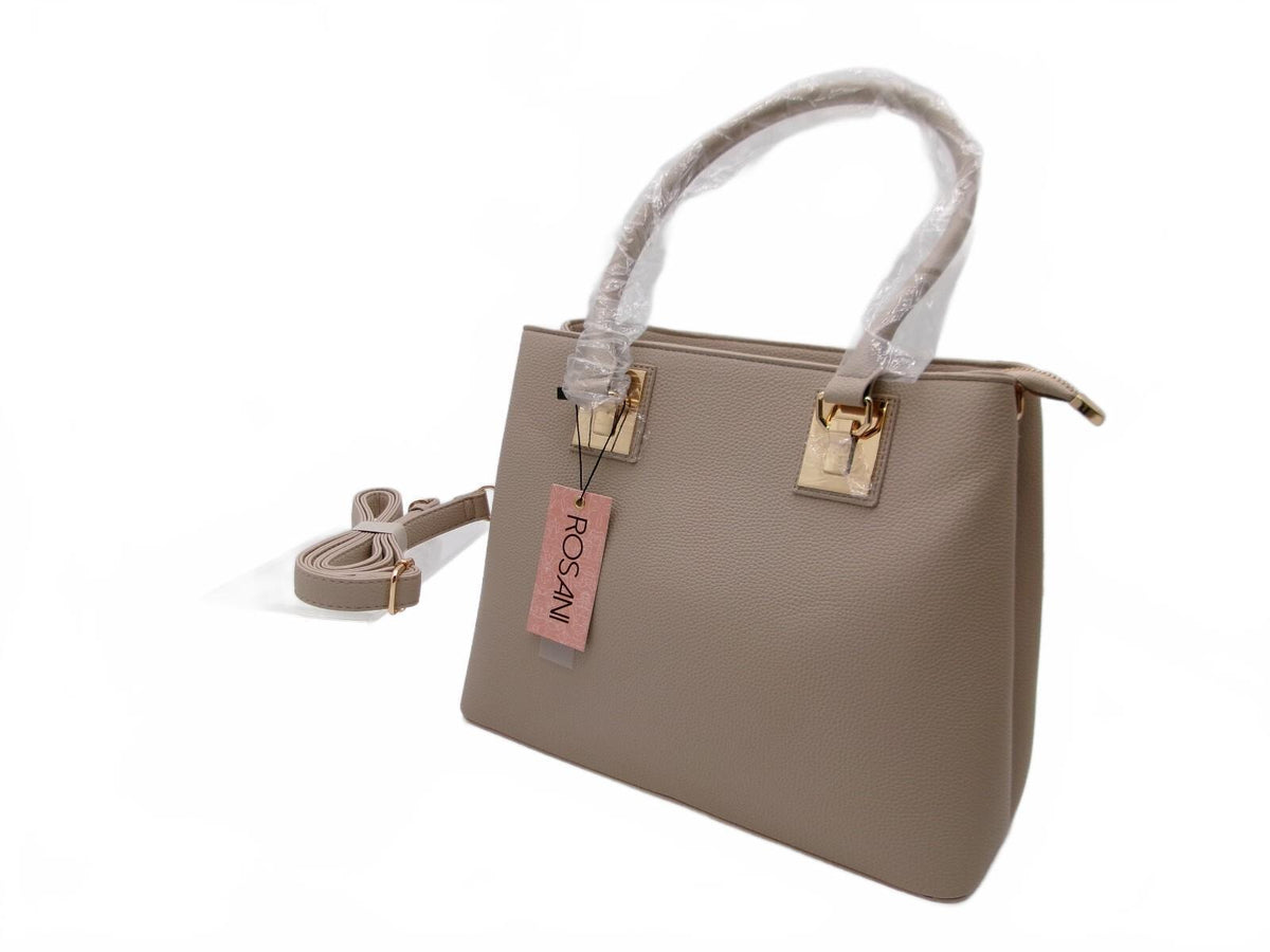 ROSANI Taupe Structured Top Handle Shoulder Bag