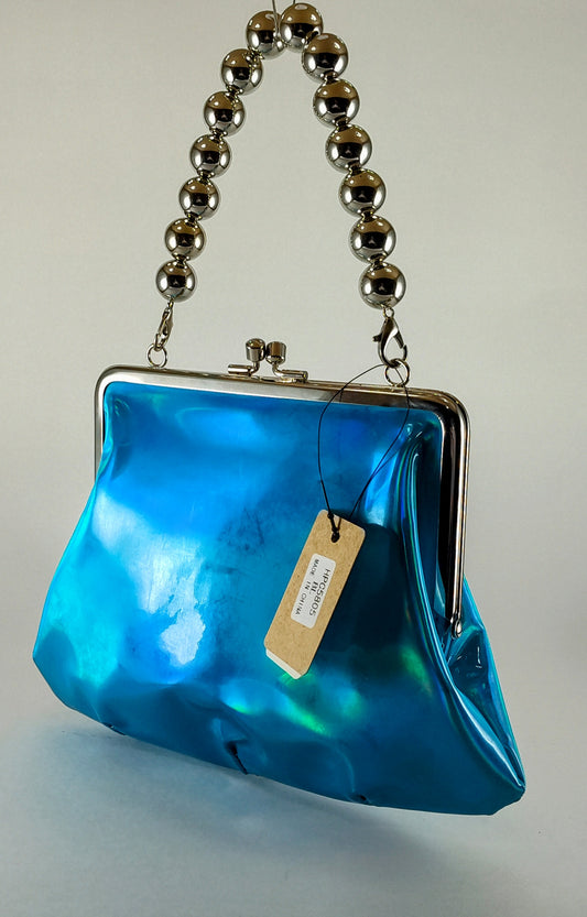 Electric Azure Mirror Bag – Metallic Ball Chain Frame Handbag P110