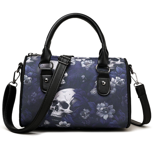 Vintage Goth Punk Purse White  Skulls with Blue Floral