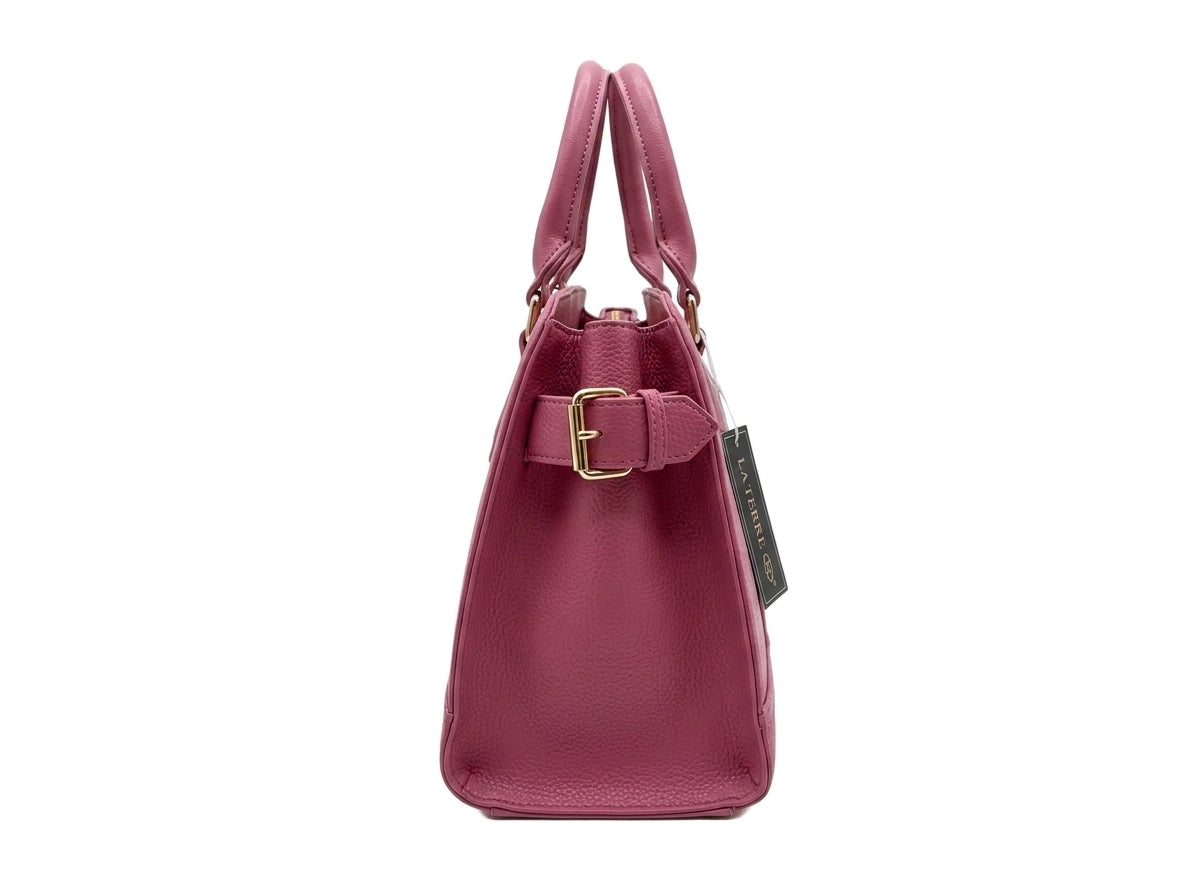 La Terre Structured Pink Top Handle Satchel with Detachable Shoulder Strap