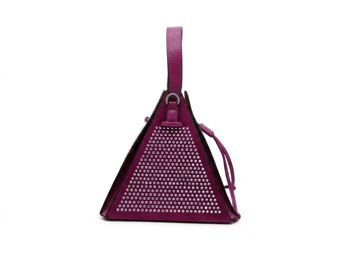 Fuchsia Studded Triangle Bucket Bag with Shoulder Strap