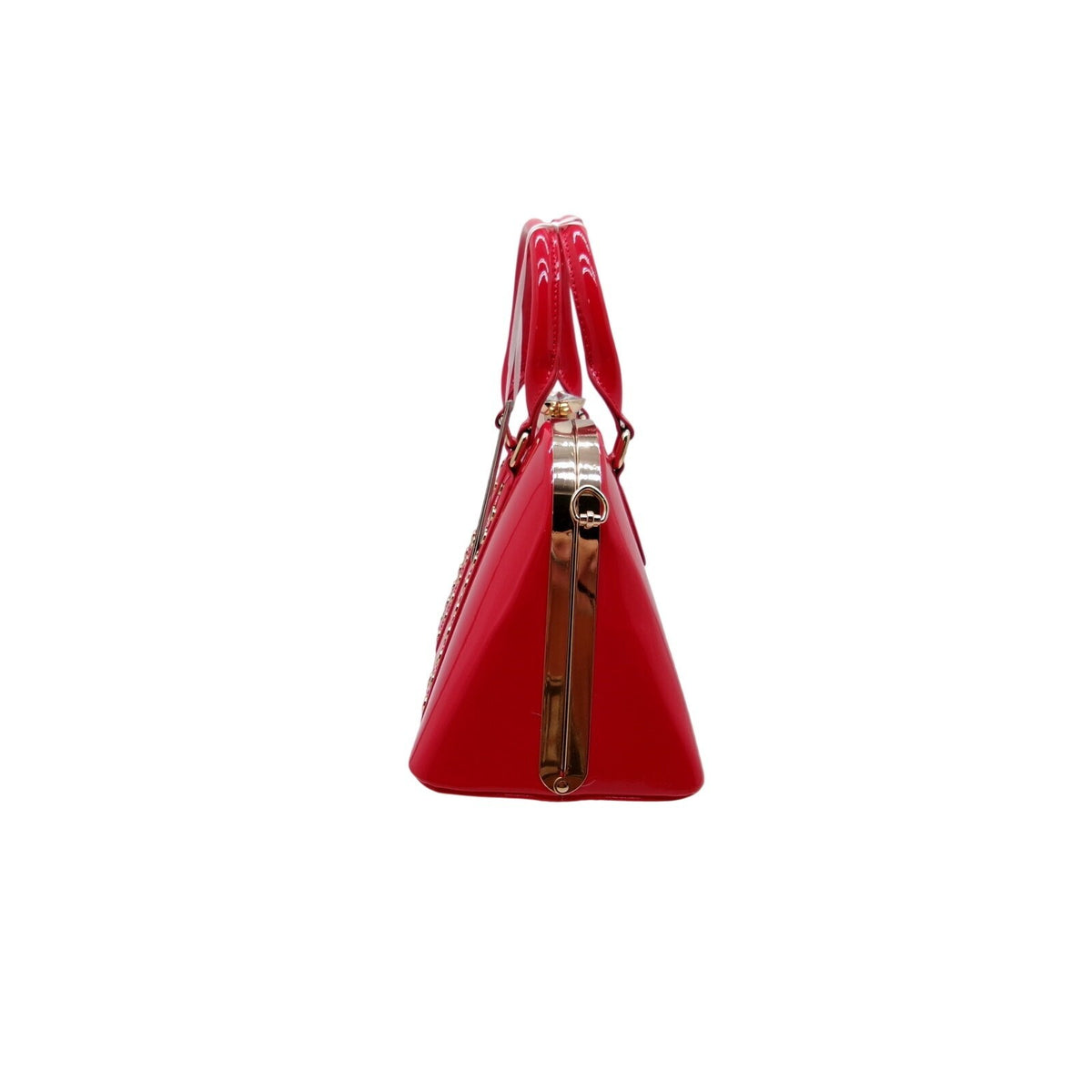 La Terre Red Patent Leather Rhinestone Top Handle Handbag