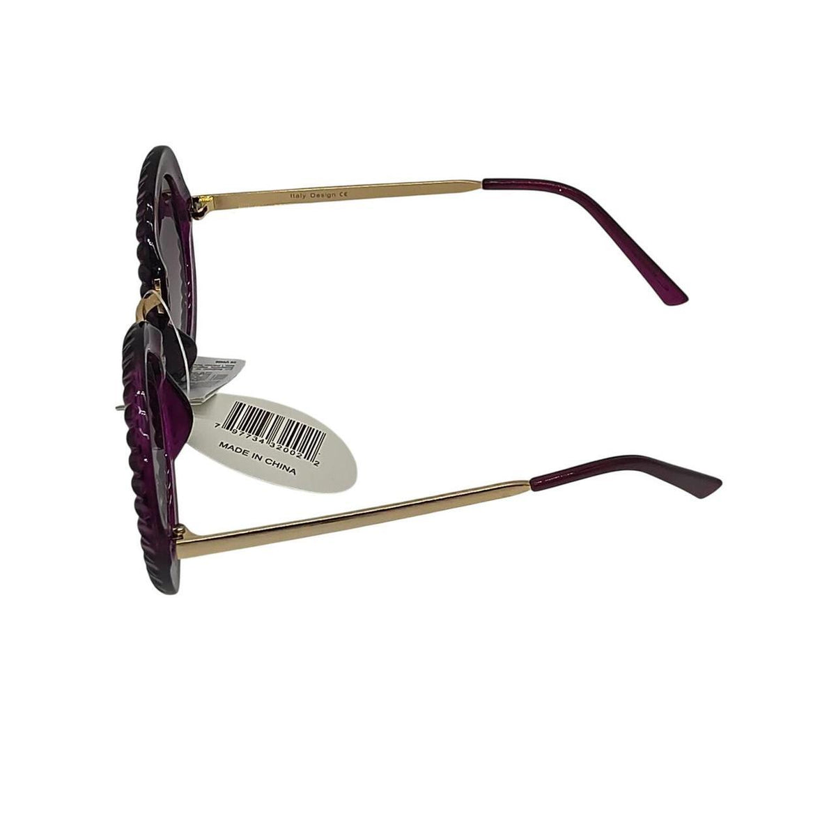 Purple round sunglasses with gold accents and textured frames - Danisak