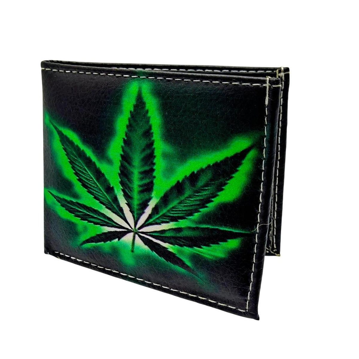 Unbranded Vegan Leather Men's Wallet with Green Cannabis Leaf Design, Gift Boxed - Danisak