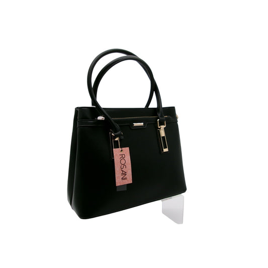 Rosani Black Vegan Leather Tote Handbag with Detachable Crossbody Strap