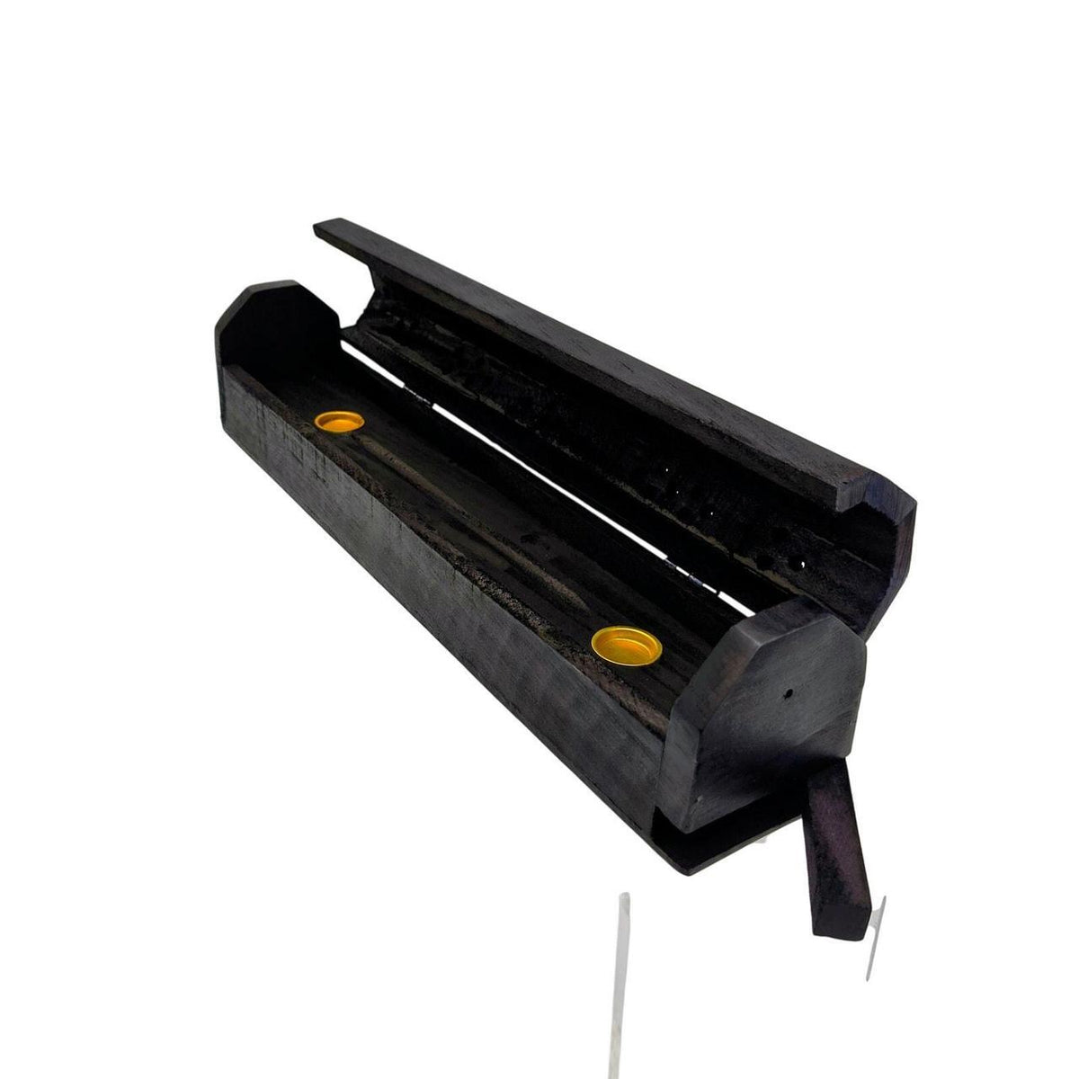 Hand-Carved Black Wood Incense Burner Box for 11-Inch Sticks and Cones - Danisak
