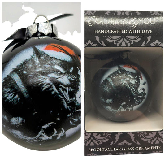 Ornamentally YOU Spooktacular Glass Christmas Ornament Black Red Werewolf 3" New - Danisak