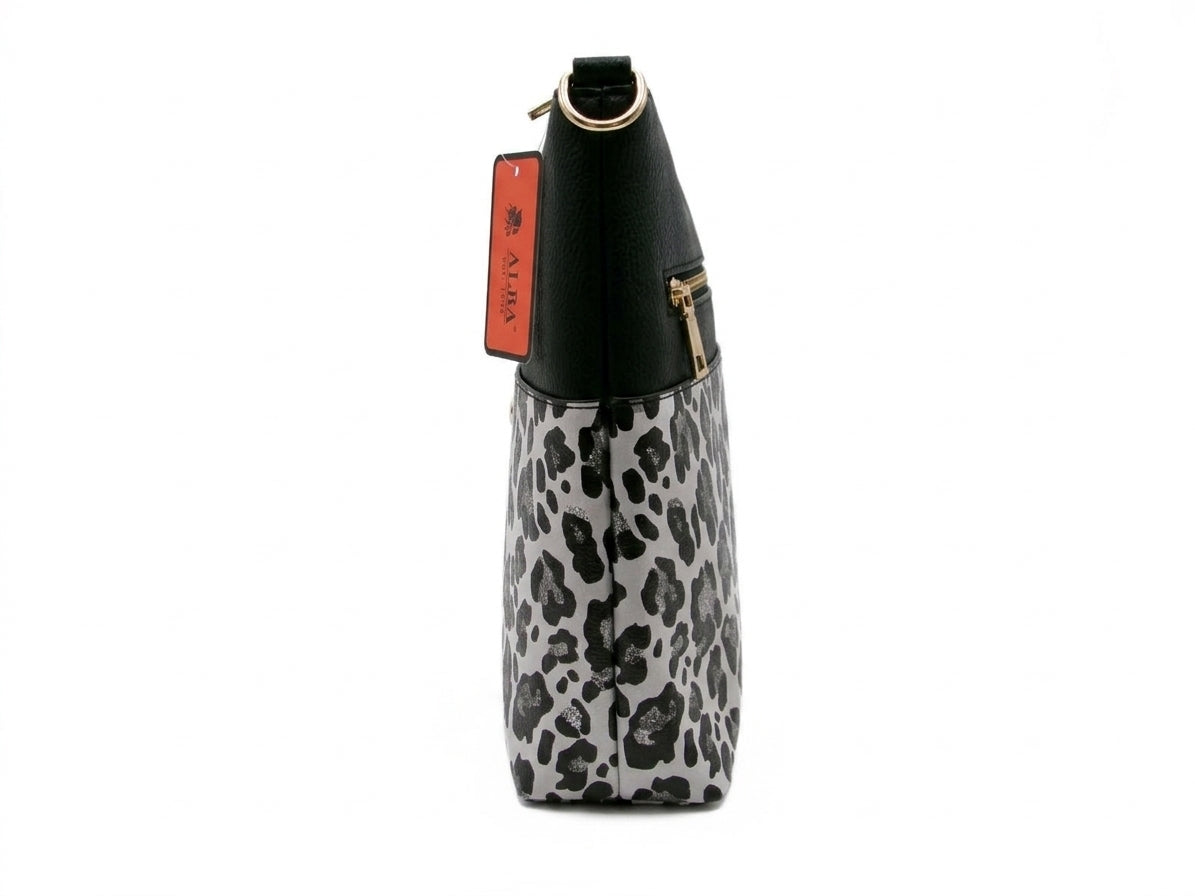 ALBA  Black and Leopard Print Crossbody Bag
