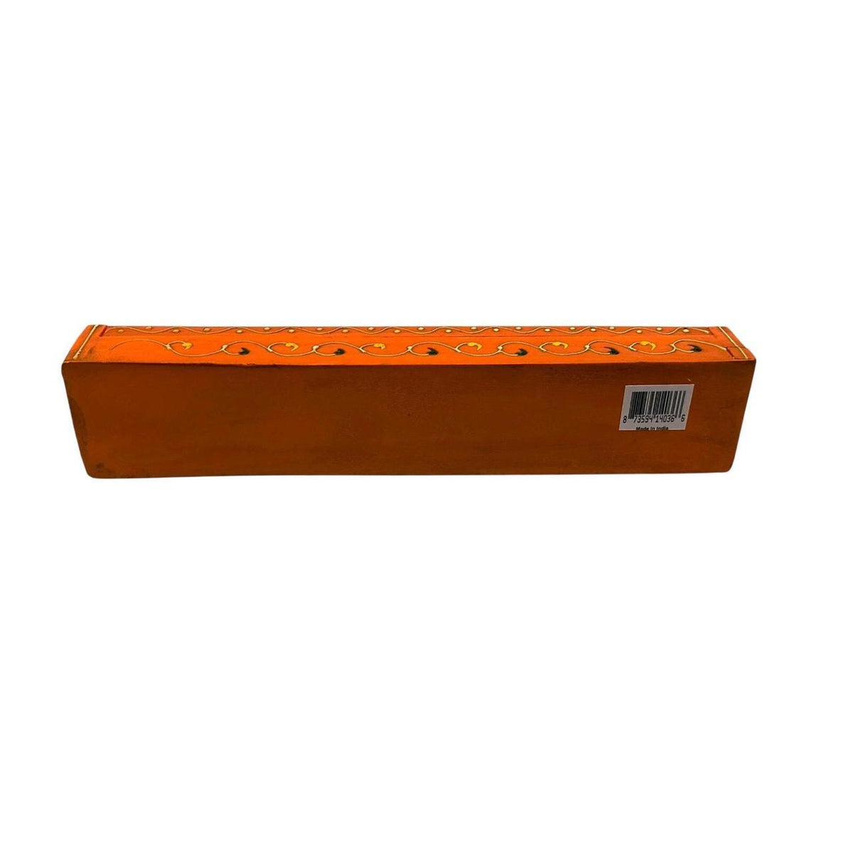 Hand-Painted Orange Sheesham Wood Incense Box with Decorative Jali Cover - 12-In - Danisak