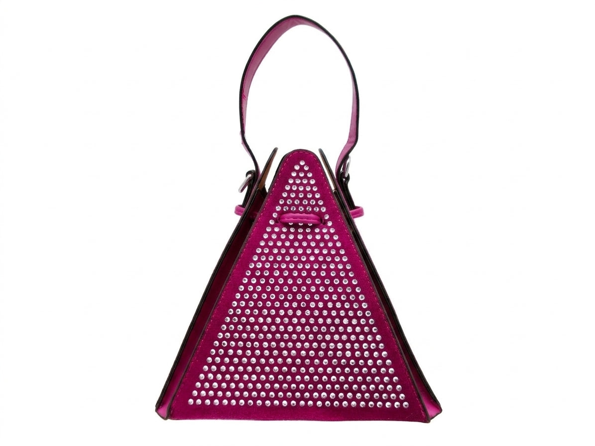 Fuchsia Studded Triangle Bucket Bag with Shoulder Strap