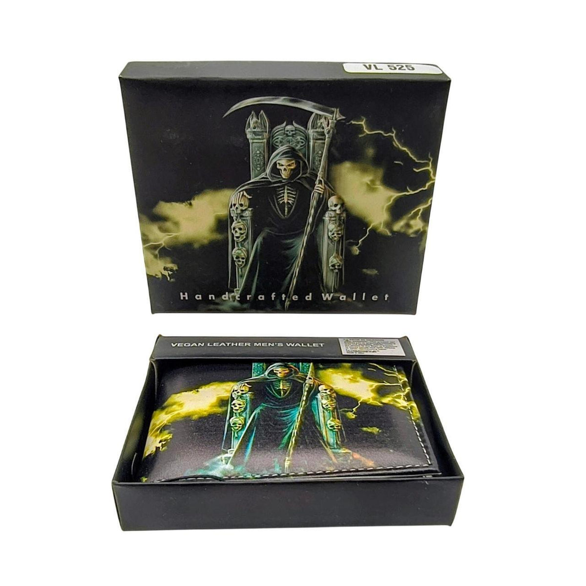 Unbranded Men's Vegan Leather Wallet with Grim Reaper Design, Gift Boxed - Danisak