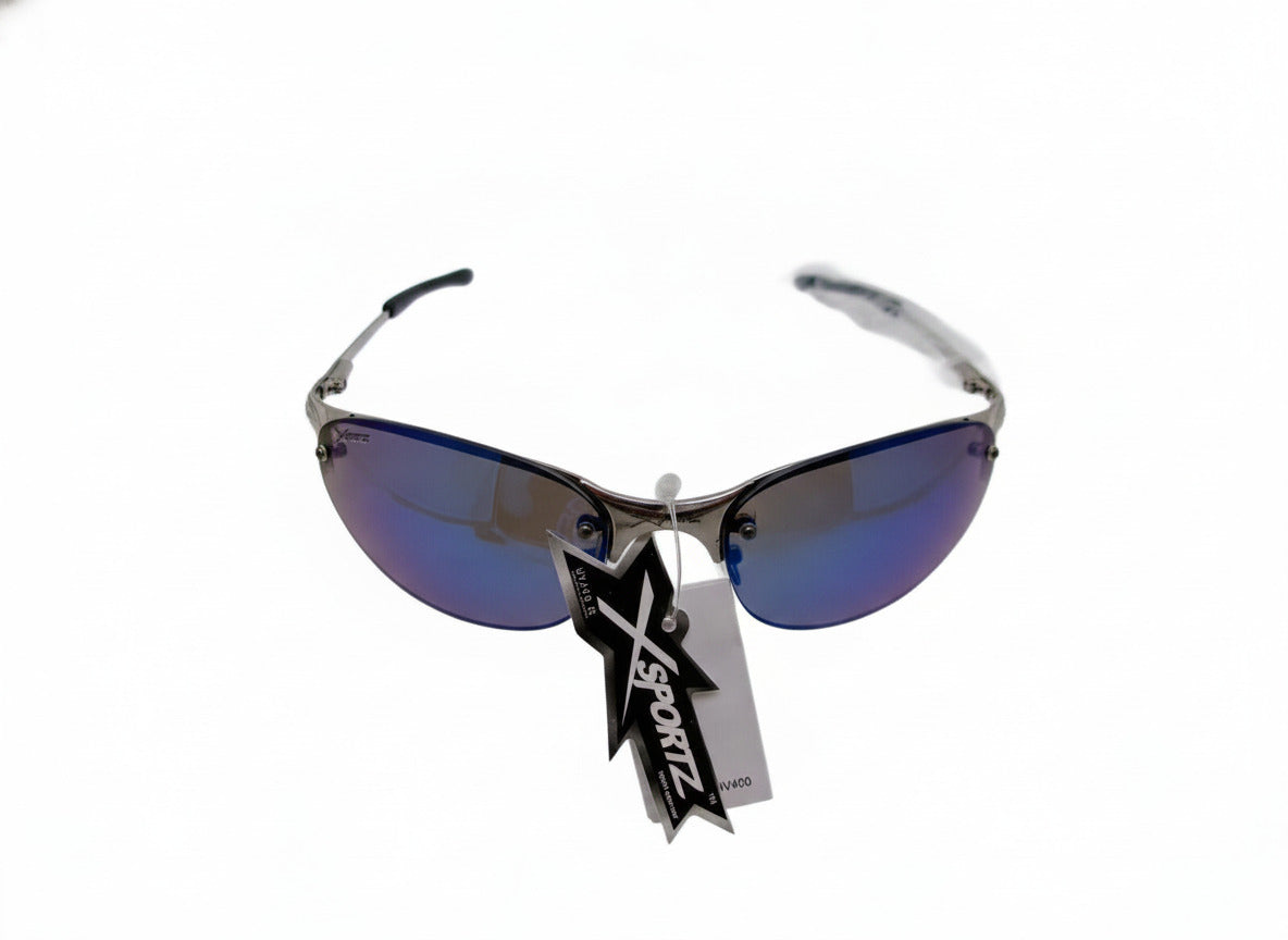 723  Xsportz Men's Blue Mirrored Lens Sunglasses with Silver Frame - Danisak
