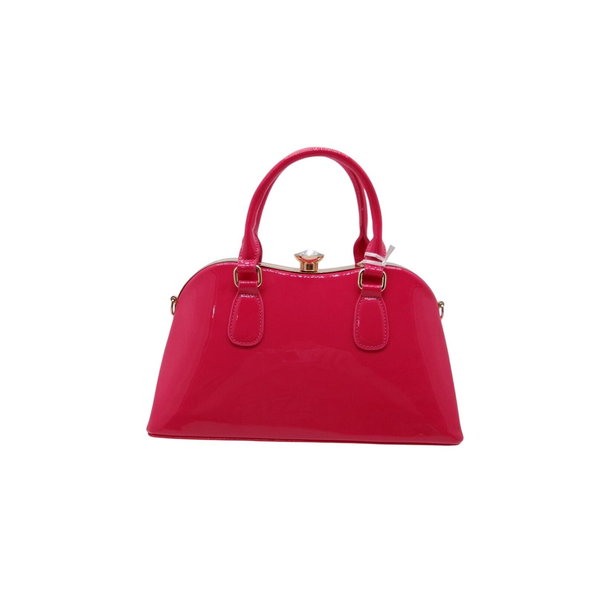 La Terre Pink Patent Leather Rhinestone Top-Handle Handbag