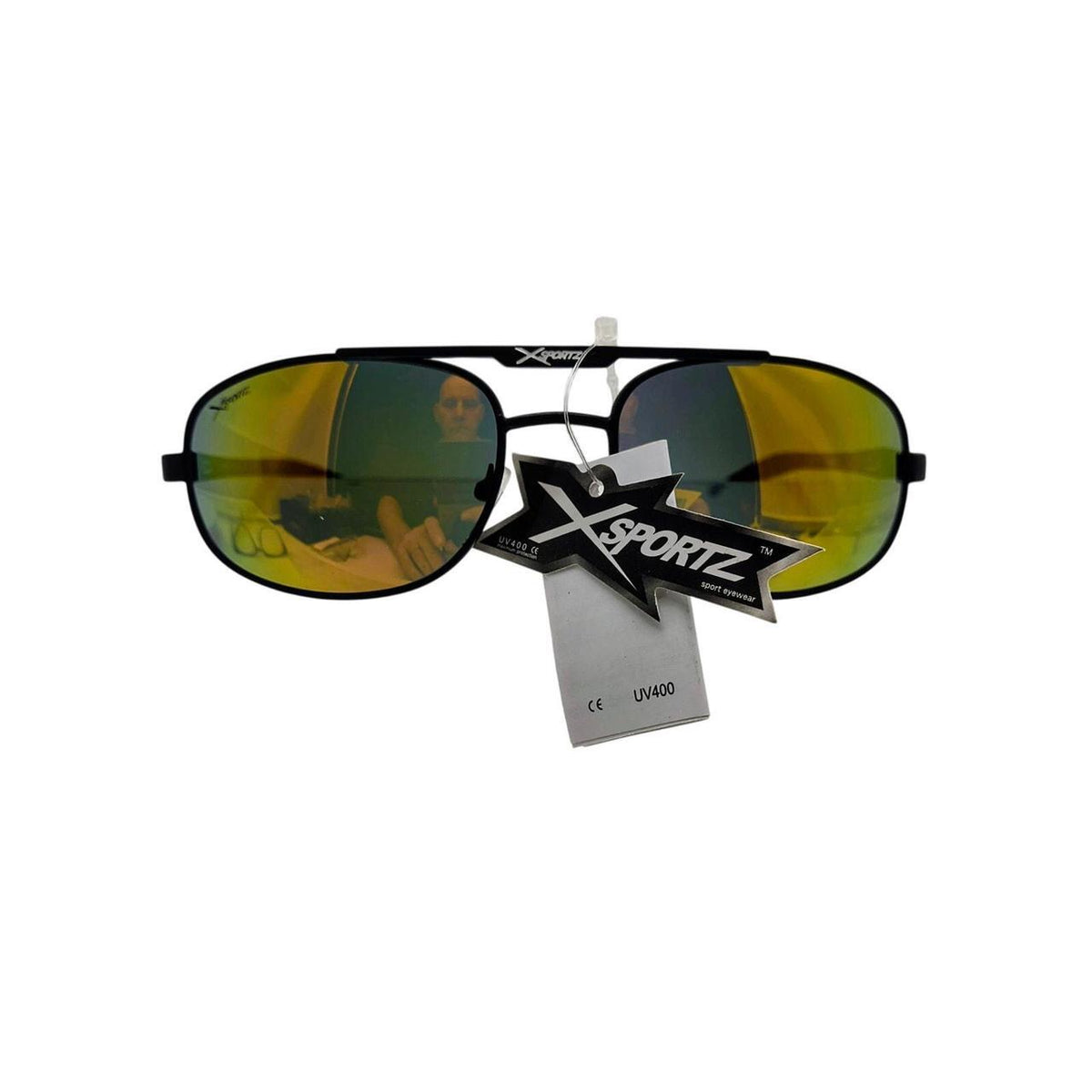 414 Xsportz black sunglasses with green/gold mirrored lenses - Danisak