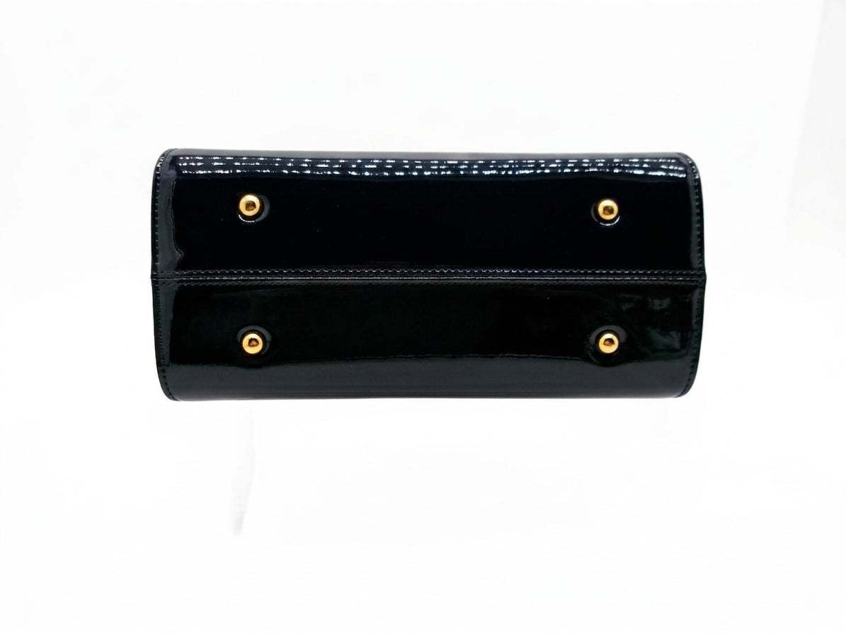NAVY Patent Top Handle Satchel with Detachable Shoulder Strap