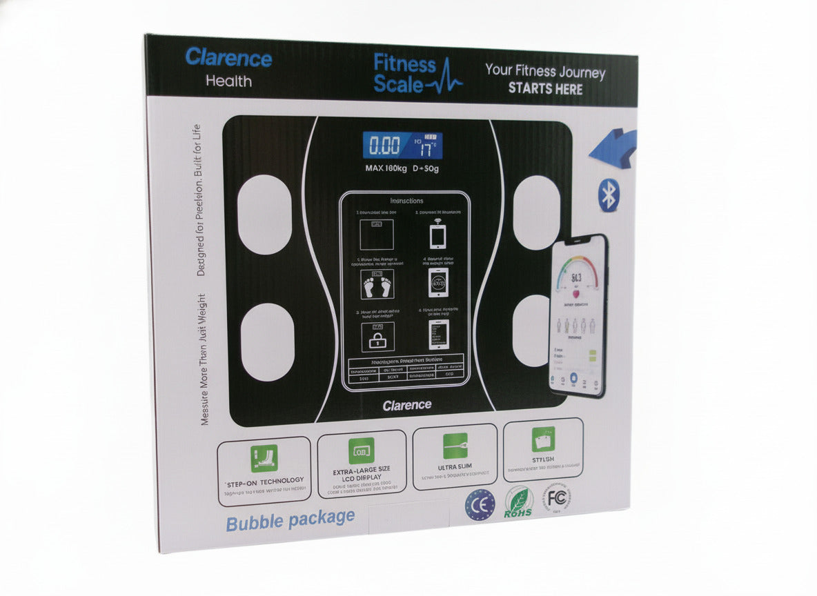 Clarence Bluetooth Body Fat Scale with LCD Display and Fitness App Compatibility