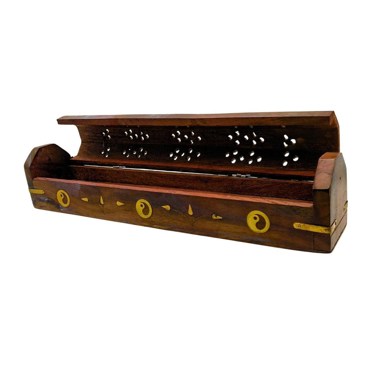 Hand-Carved Wooden Incense Burner Box with Yin Yang Design - Fits Sticks and Con - Danisak