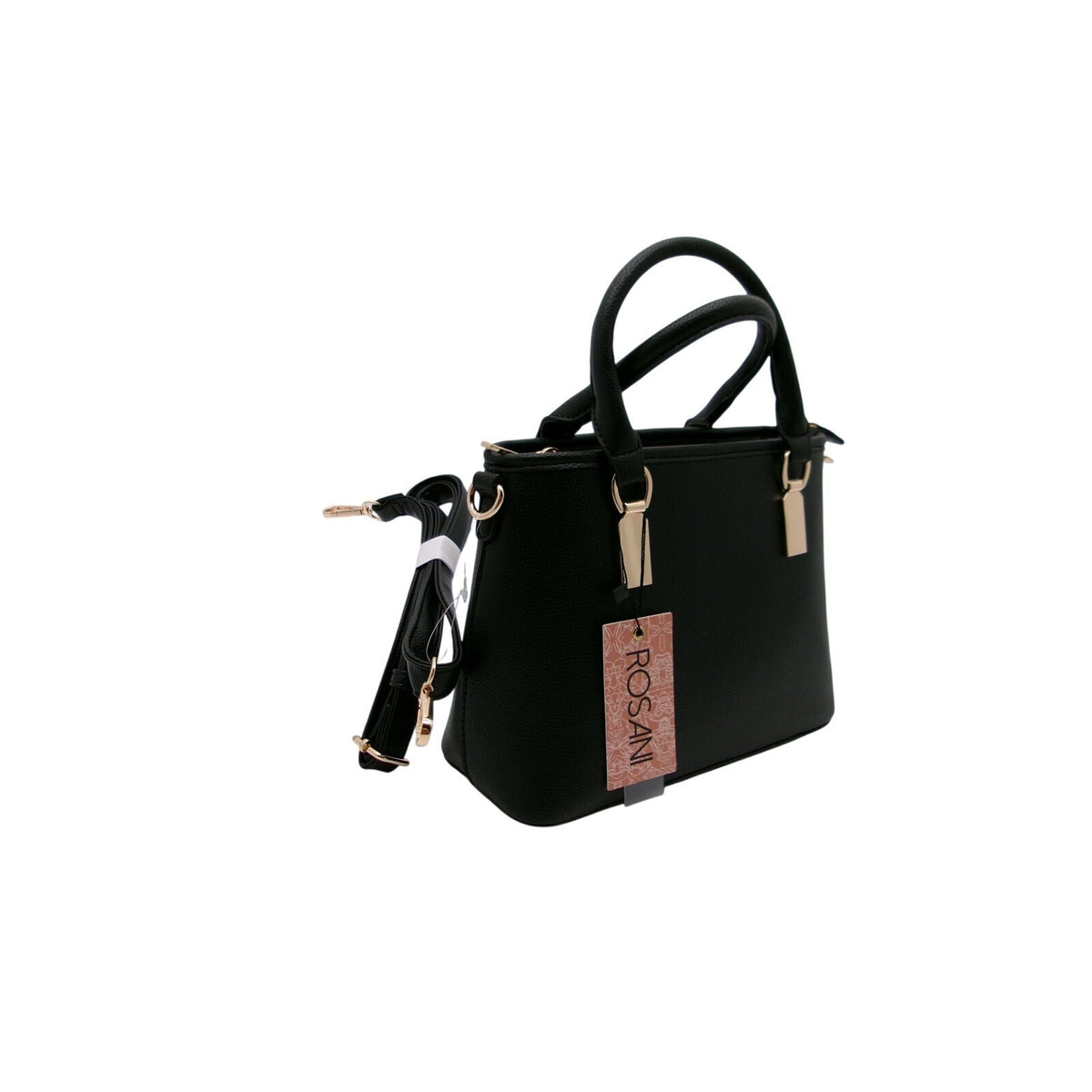 Rosani Accented Ayu Black Vegan Leather Satchel Bag with Adjustable Crossbody